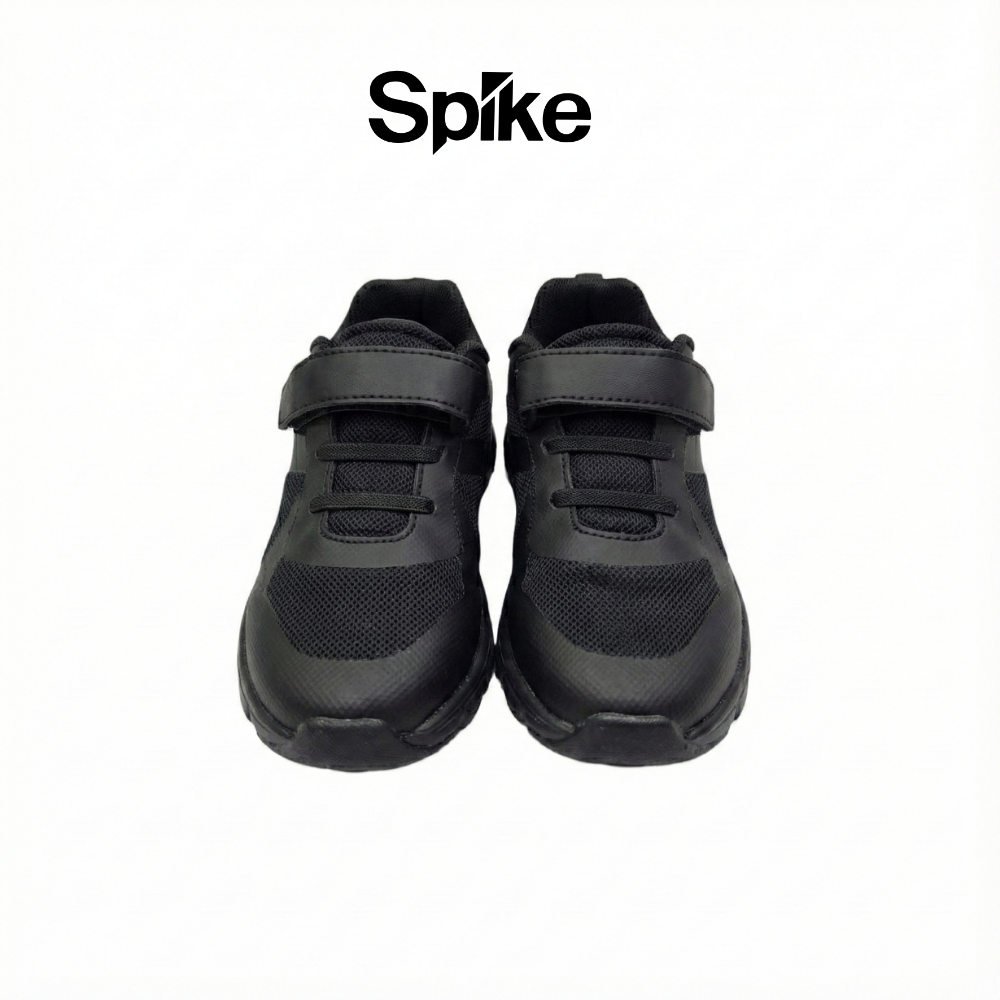 Spike black kids school shoes with Velcro straps, photo 3