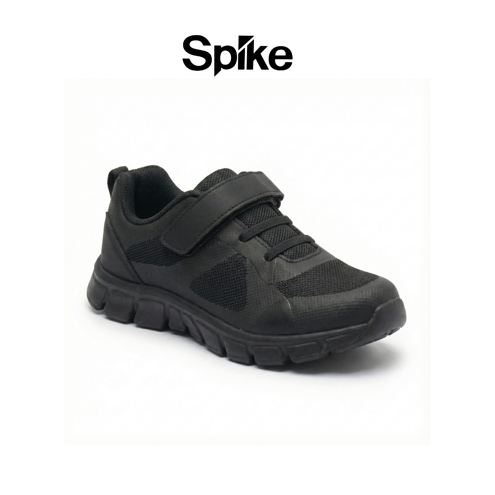 Spike black kids school shoes with Velcro straps