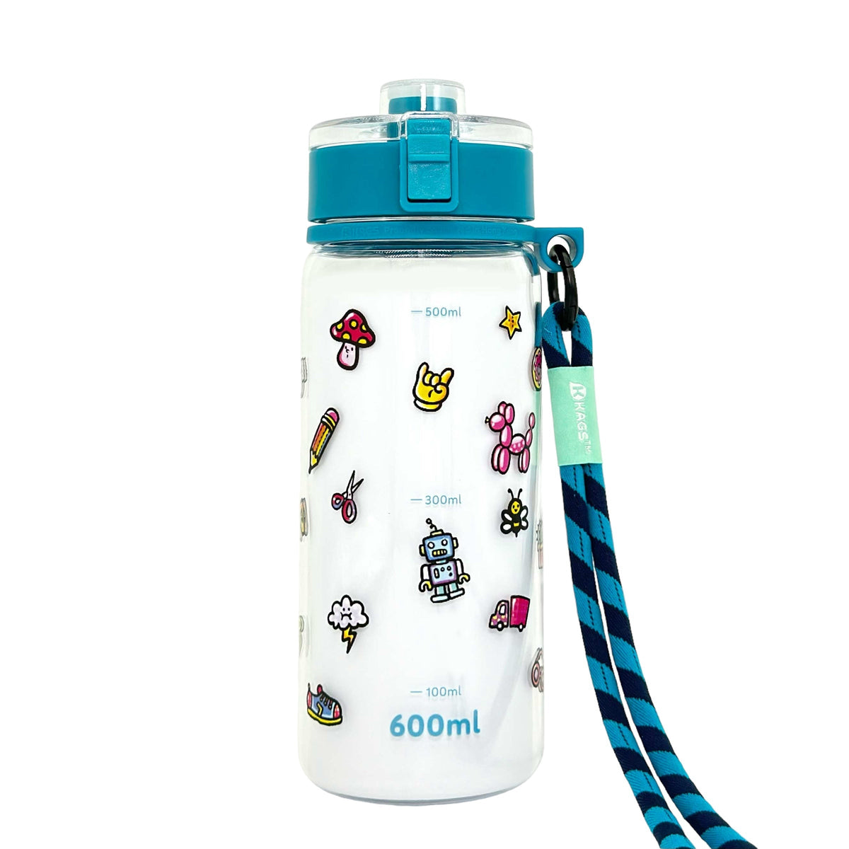 KAGS AquaRecharge 600ml Tritan water bottle, cartoon series, with crossbody strap, photo 31