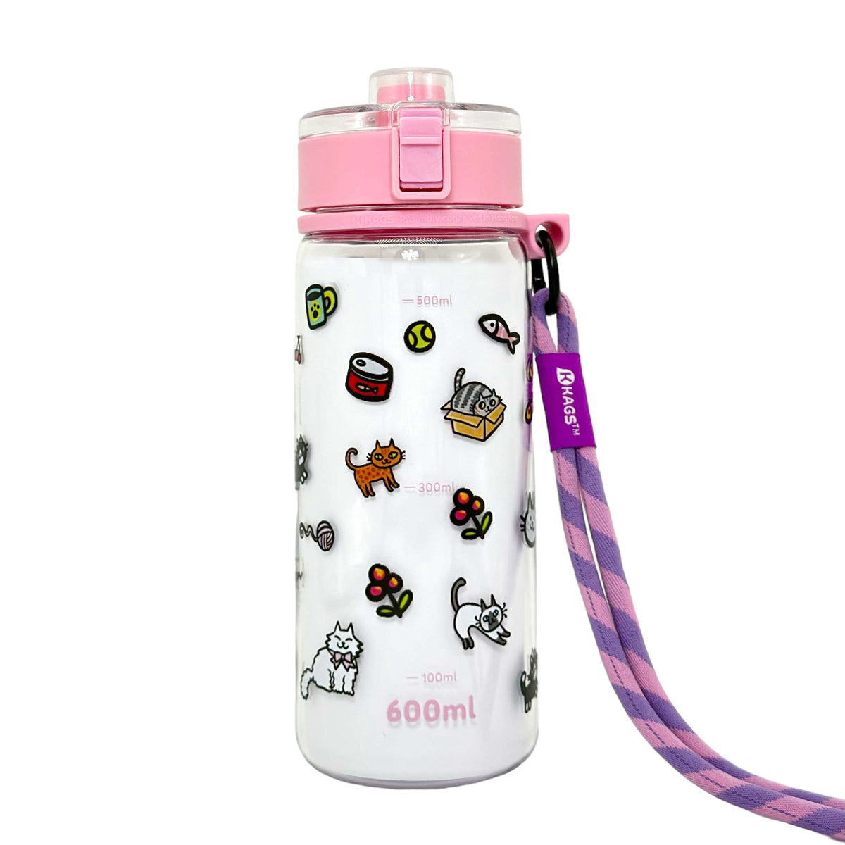 KAGS AquaRecharge 600ml Tritan water bottle, cartoon series, with crossbody strap, photo 21
