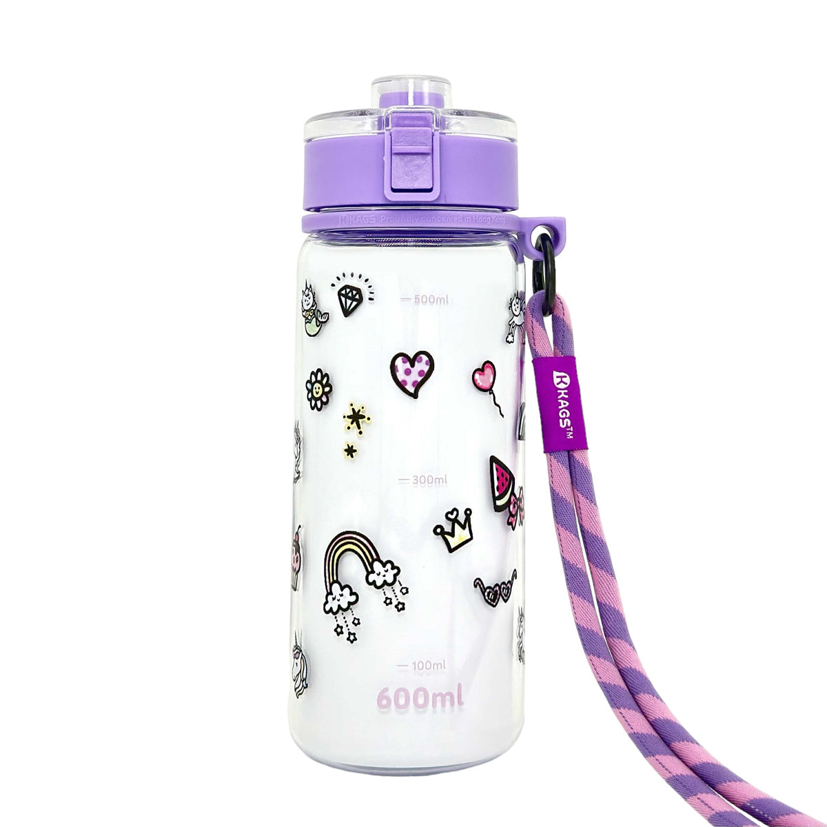 KAGS AquaRecharge 600ml Tritan water bottle, cartoon series, with crossbody strap, photo 28