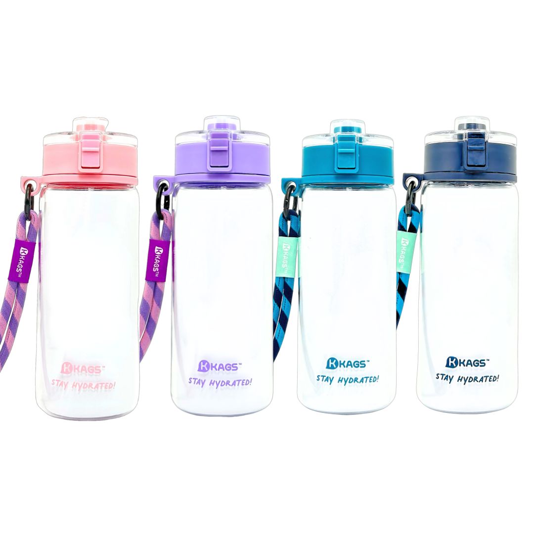 KAGS AquaRecharge 600ml Tritan water bottle, colour series, with crossbody strap