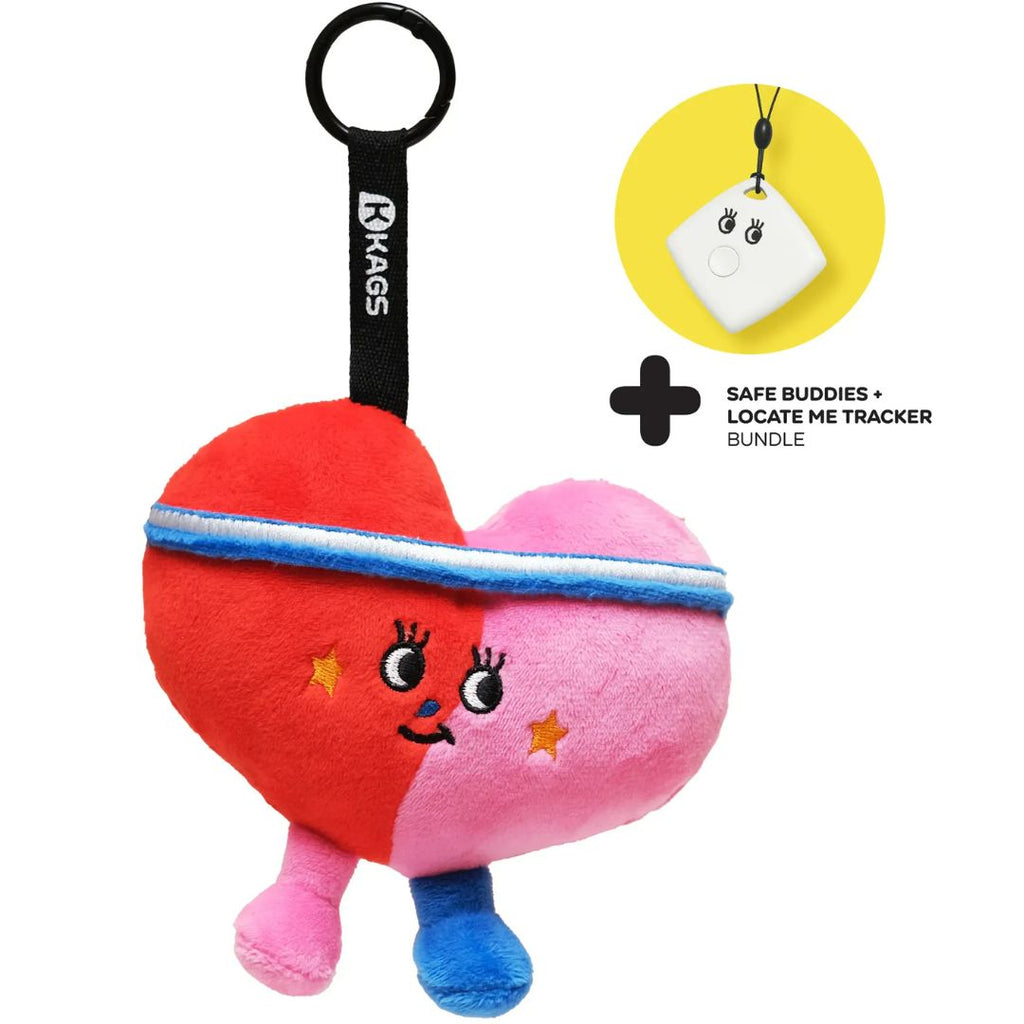 KAGS Locate Me Safe Buddy heart plush with tracker tag