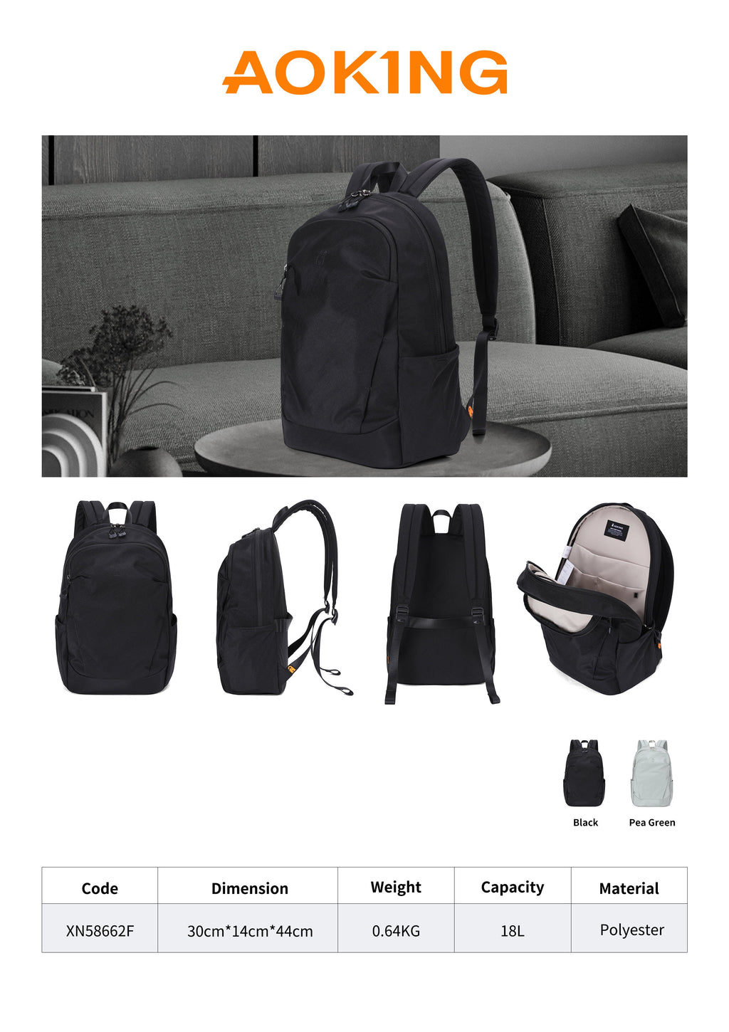 AOKING Anti-Theft Security Backpack 18L XN58662F, photo 9
