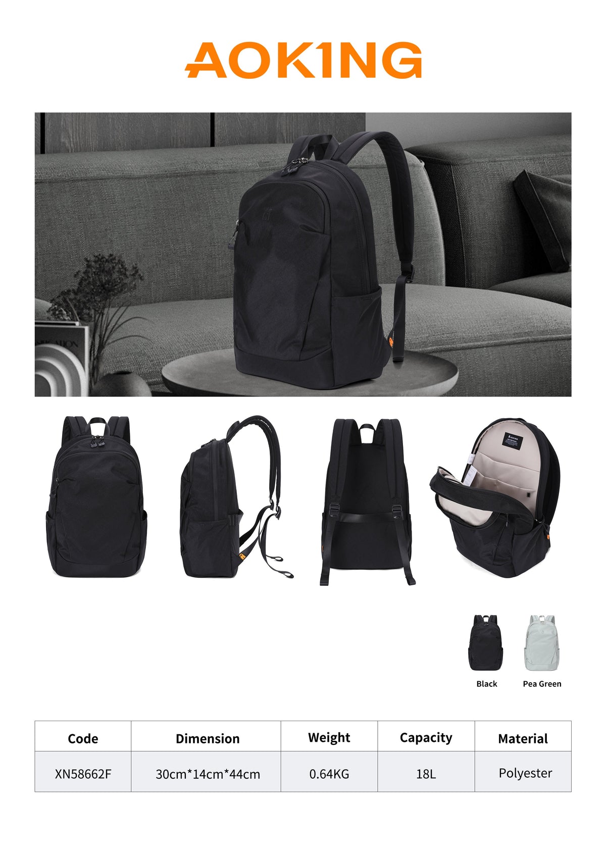 AOKING Anti-Theft Security Backpack 18L XN58662F, photo 9