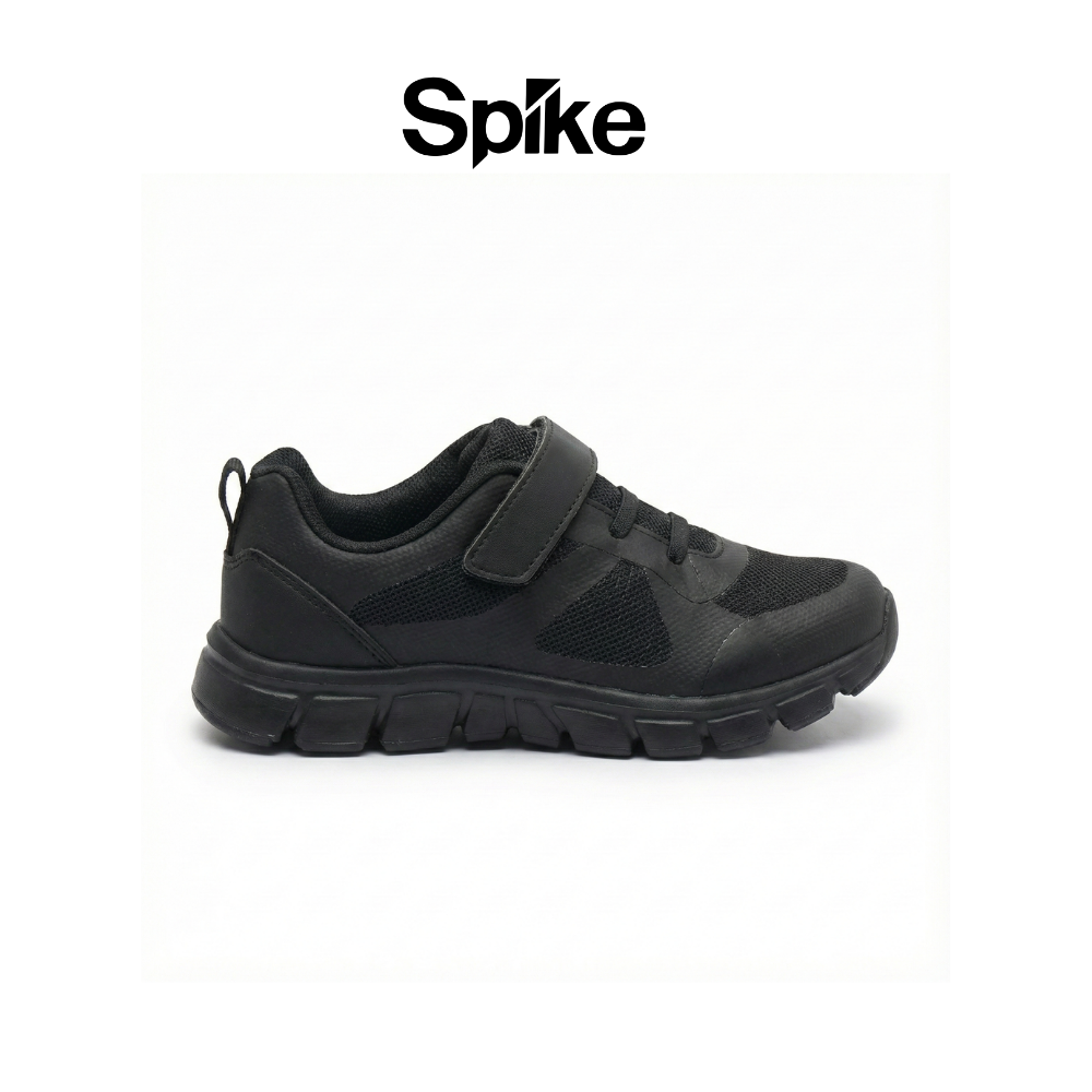Spike black kids school shoes with Velcro straps, photo 2