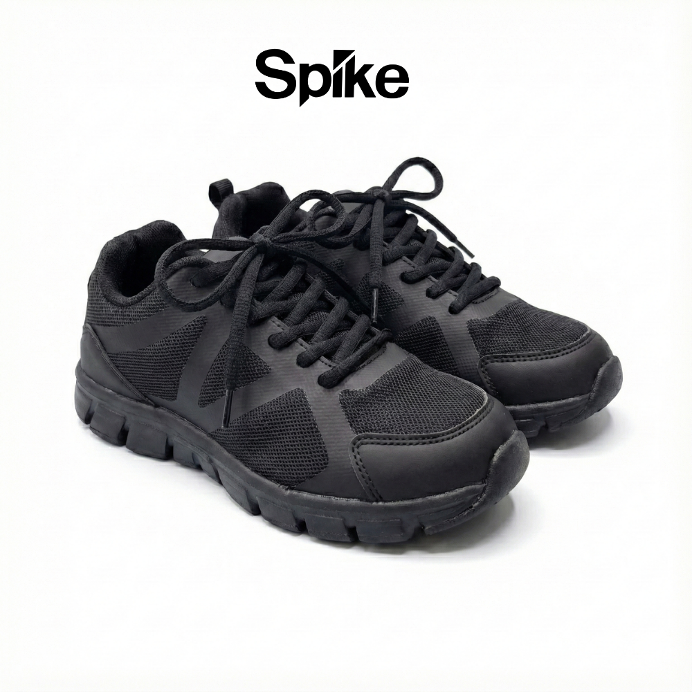 Spike black lace-up kids school shoes