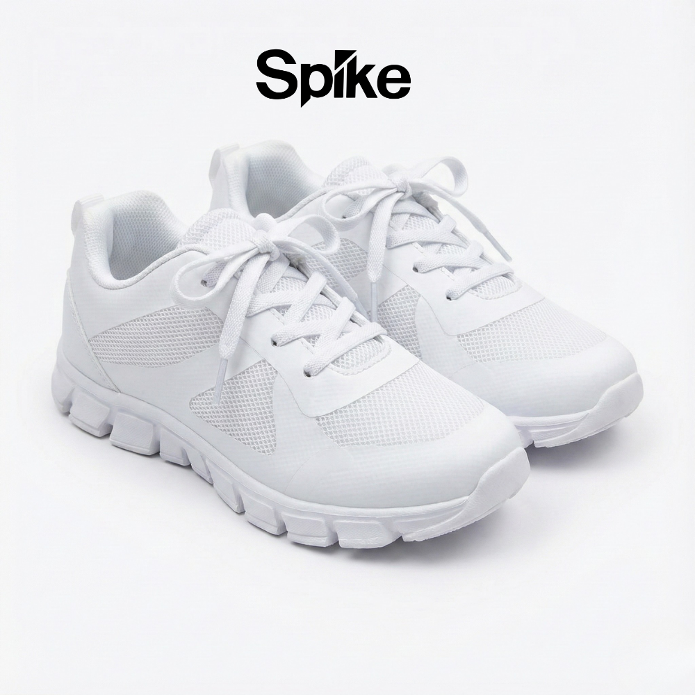 Spike white lace-up kids school shoes
