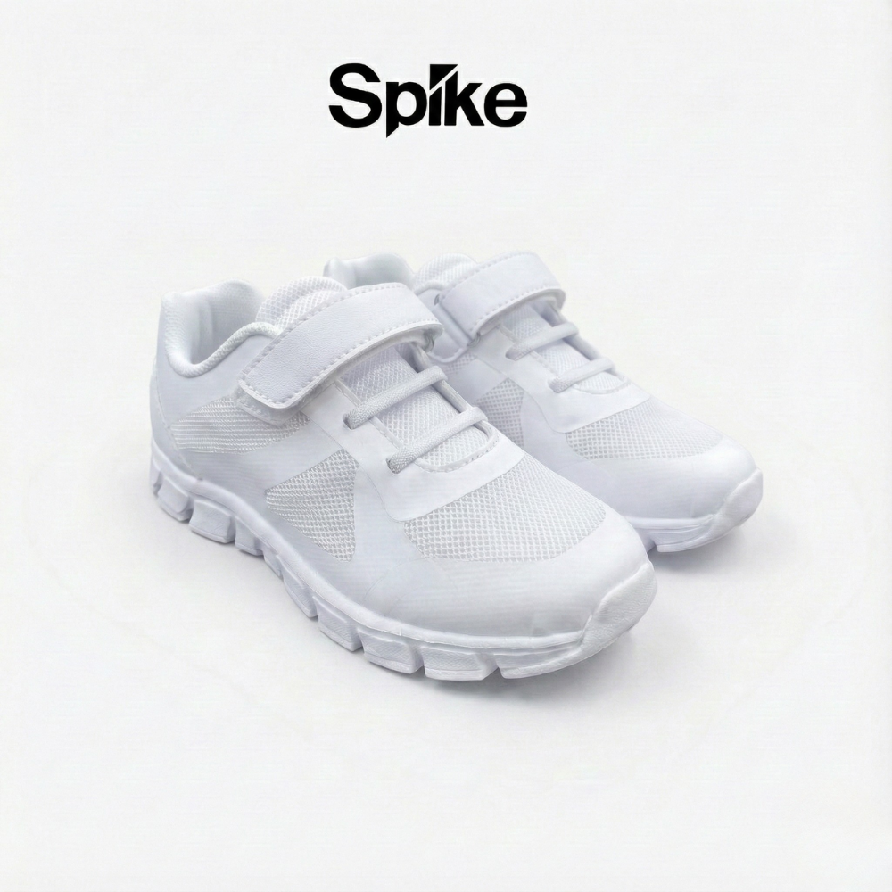 Spike white kids school shoes with Velcro straps