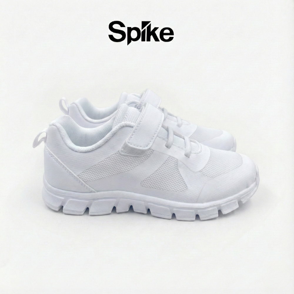 Spike white kids school shoes with Velcro straps, photo 2