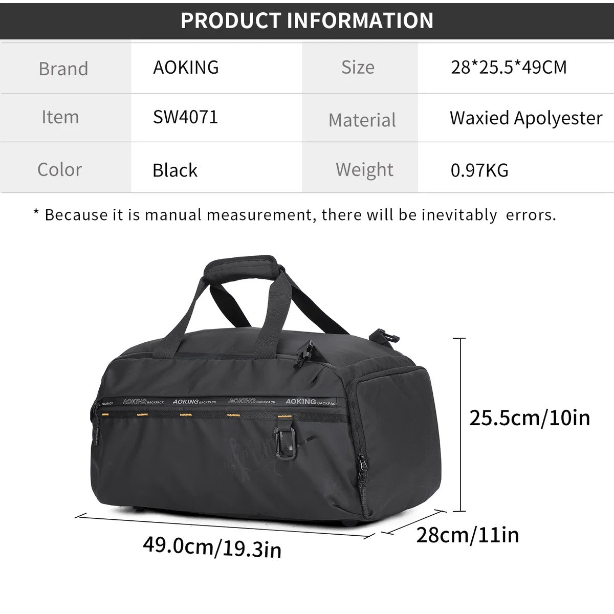 AOKING Large Capacity Travel Duffel Bag SW4071, photo 3